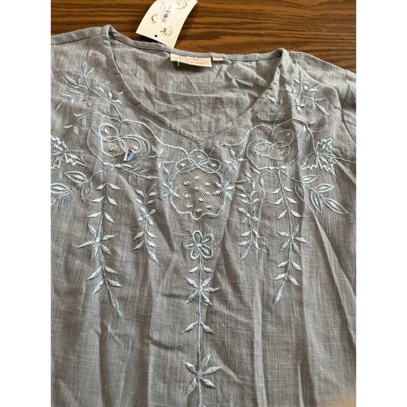 Paper Lace light blue tree quarter bell sleeved embroidered crocheted top size M - Picture 2 of 12